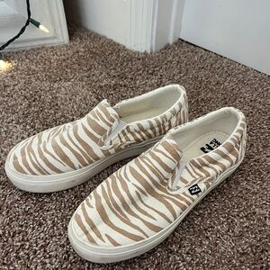 Billabong Zebra Print Slip-On Sneakers - White and Tan